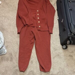 Free people beach - Cozy Rust Knit Cardigan and Pants Set